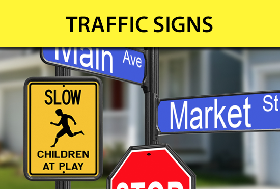 Custom Traffic Signs - street, caution, speed limit, stop, yield, traffic, school zone, road work, crossing, signs and panels